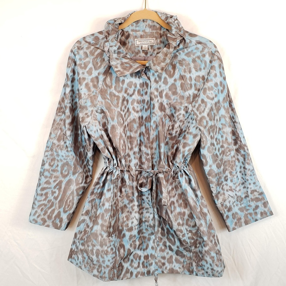 COPY - Simonton Says Blue/Brown Leapard  Raincoat Size M